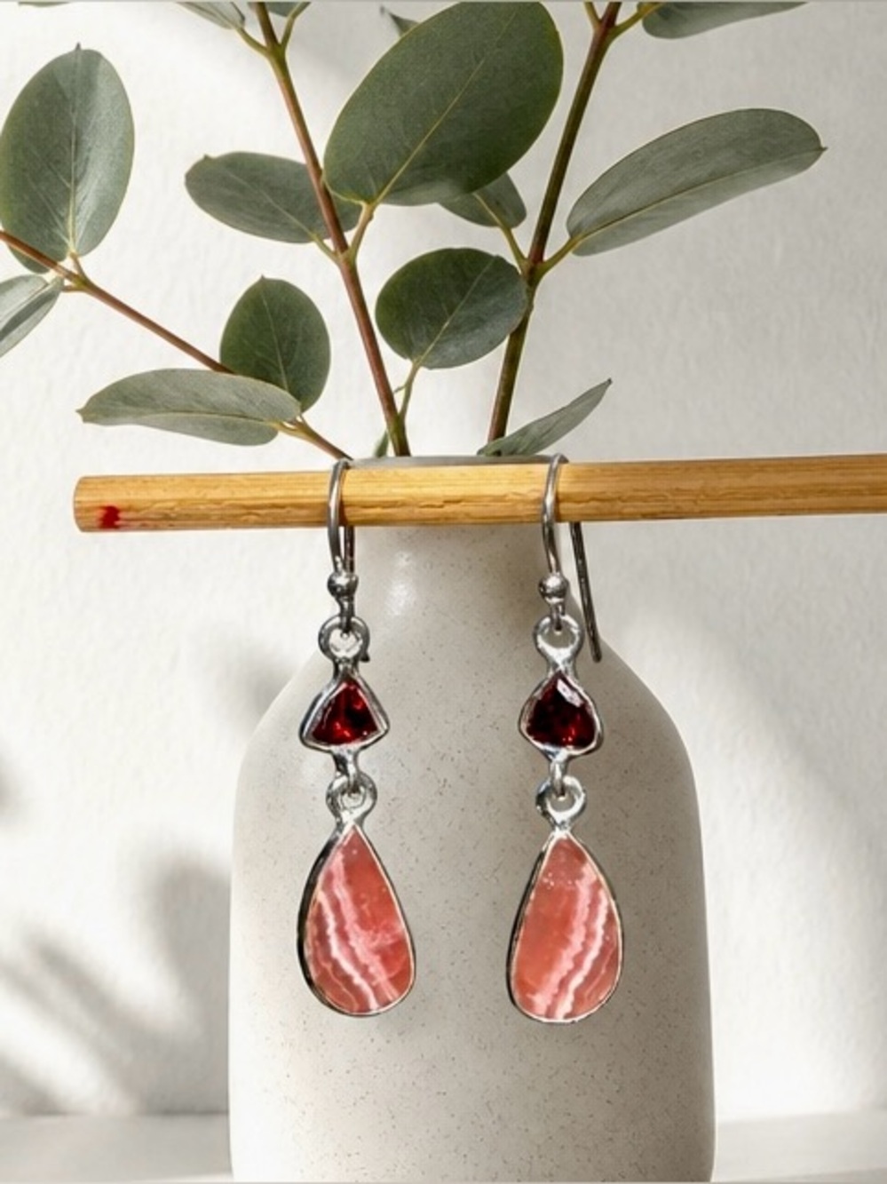 NEW! Rhodochrosite & Garnet Earrings